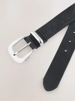 Zwart - Premium Made In Italy Embossed Leather Belt*Next Online