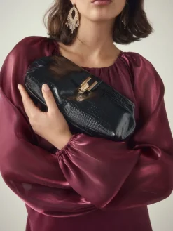 Zwart - PU Clutch met Crocs-motief*Next