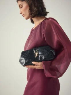 Zwart - PU Clutch met Crocs-motief*Next