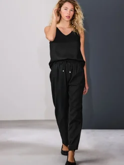 Zwart - Pull On Tapered Trousers With Linen*Next Best