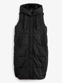 Zwart - Regenbestendige bodywarmer met capuchon en gebreide kraag*Next