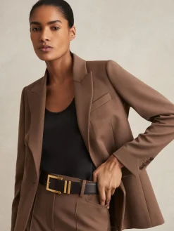 - Brompton leren riem met vierkante gesp*Reiss Online