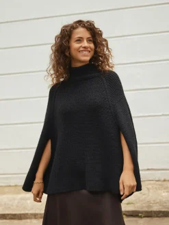 Zwart - Roll Neck Ribbed Knitted Poncho*Next Sale