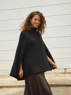 Zwart - Roll Neck Ribbed Knitted Poncho*Next Sale