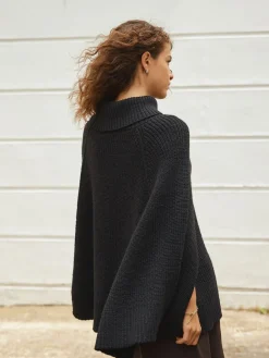 Zwart - Roll Neck Ribbed Knitted Poncho*Next Sale