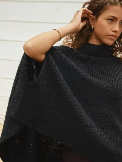 Zwart - Roll Neck Ribbed Knitted Poncho*Next Sale