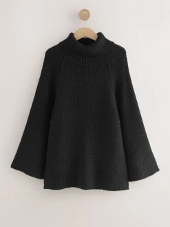 Zwart - Roll Neck Ribbed Knitted Poncho*Next Sale