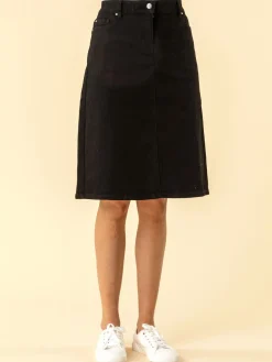 Zwart - A-Line Knee Length Denim Skirt*Roman