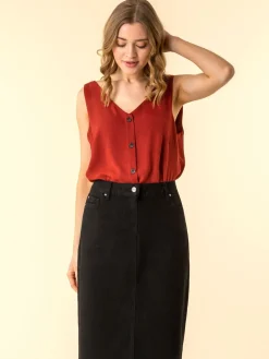 Zwart - A-Line Knee Length Denim Skirt*Roman