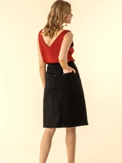 Zwart - A-Line Knee Length Denim Skirt*Roman