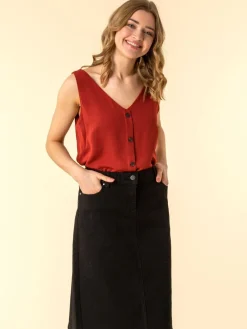 Zwart - A-Line Knee Length Denim Skirt*Roman