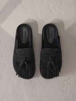 Zwart - Signature Premium leren suède muiltjes met franje en voetbed*Next
