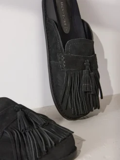 Zwart - Signature Premium leren suède muiltjes met franje en voetbed*Next