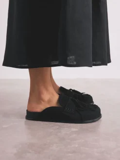 Zwart - Signature Premium leren suède muiltjes met franje en voetbed*Next