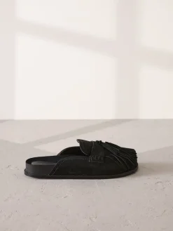 Zwart - Signature Premium leren suède muiltjes met franje en voetbed*Next