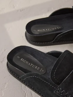 Zwart - Signature Premium leren suède muiltjes met franje en voetbed*Next