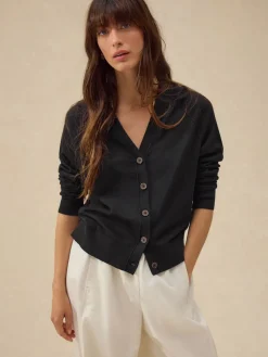 Zwart - Soft Touch V-hals Katoenrijk Vest met Knopen*Next New