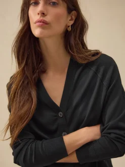 Zwart - Soft Touch V-hals Katoenrijk Vest met Knopen*Next New