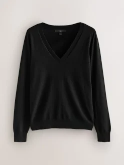 Zwart - Soft Touch V-Neck Cotton Rich Jumpers 2 Pack*Next Sale