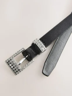 Zwart - Sparkle Buckle Satin Skinny Belt*Next Hot