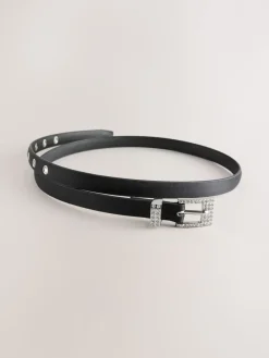 Zwart - Sparkle Buckle Satin Skinny Belt*Next Hot