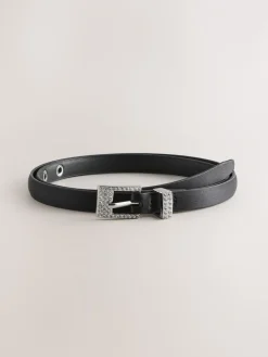 Zwart - Sparkle Buckle Satin Skinny Belt*Next Hot