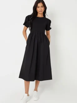 - 100% Cotton Puff Sleeve Jersey Poplin Mix Maxi Dress*Threadbare Outlet