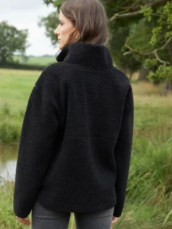 Zwart - borgfleece met korte rits*Threadbare Online