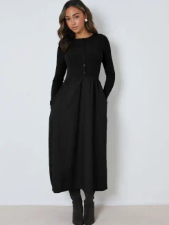 - 2-in-1 Jersey Poplin Mix Button Down Dress*Threadbare Outlet