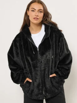 - Faux Fur Zip Thru Hooded Fleece*Yours Curve Hot