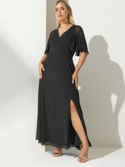 - London Glitter Wrap Mesh Maxi Dress*Yours Curve Clearance