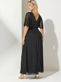 - London Glitter Wrap Mesh Maxi Dress*Yours Curve Clearance