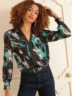 - Print blouse met inkeping bij de hals en hardware*Love & Roses Best