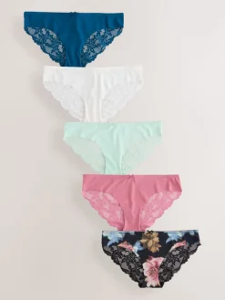Zwart bloemenprint - 5 Niet-aftekenende slips met kanten achterkant*Next Hot