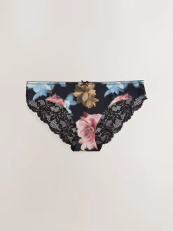 Zwart bloemenprint - 5 Niet-aftekenende slips met kanten achterkant*Next Hot