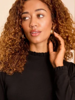 - jersey top met ruches aan de hals en lange mouwen*Love & Roses Clearance