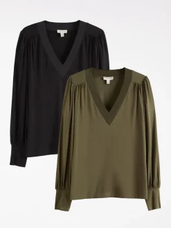 - V-Neck Chiffon Mix Jersey Tops 2 Pack*Love & Roses Hot