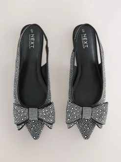 Zwart gelast - Forever Comfort® ballerina's met strik, spitse neus en hielbandje*Next Outlet