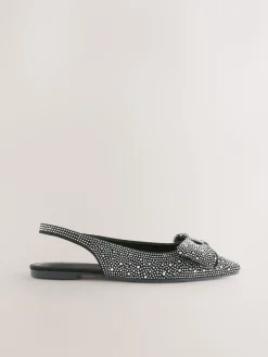 Zwart gelast - Forever Comfort® ballerina's met strik, spitse neus en hielbandje*Next Outlet