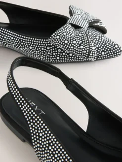 Zwart gelast - Forever Comfort® ballerina's met strik, spitse neus en hielbandje*Next Outlet