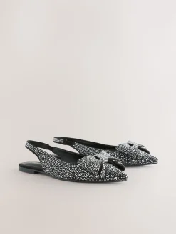 Zwart gelast - Forever Comfort® ballerina's met strik, spitse neus en hielbandje*Next Outlet