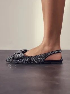 Zwart gelast - Forever Comfort® ballerina's met strik, spitse neus en hielbandje*Next Outlet