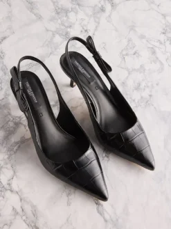 Zwart leer met krokodillenprint - Tabitha Simmons x Dela Slingback Puntige Hakken*Next Outlet