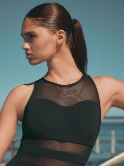 Zwart mesh inzetstuk - Hoogsluitend buikcorrigerend badpak*Next Online