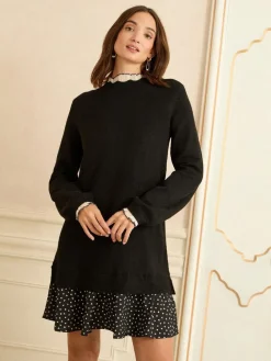 - gebreide mini-jurk met geweven rok*Love & Roses Clearance