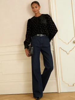 - Crew Neck Long Sleeve Burnout Blouse*Love & Roses Discount