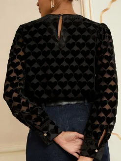 - Crew Neck Long Sleeve Burnout Blouse*Love & Roses Discount