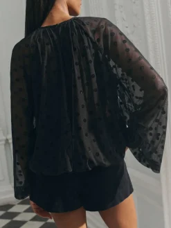 - Batwing Long Sleeve Devore Blouse*Next Discount