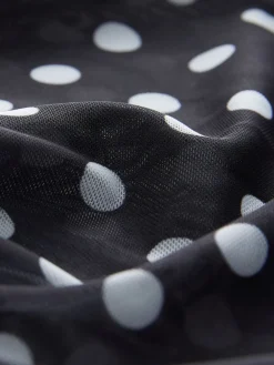 Zwart met stippen - Top met lange mouwen, gerimpelde zijkanten en mesh*Next Best