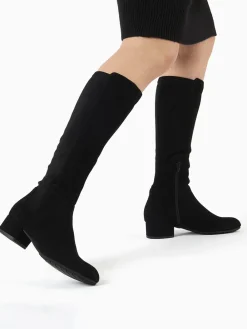 Zwart suède - - Tayla - Modieuze hoge stretchlaarzen*Dune London Best